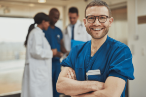 Partial Hospitalization Program Partial hospitalization program doctor smiling in blue scrubs at our drug rehab in Ohio